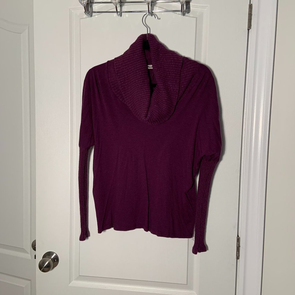 Casual Michael Stars Wine Purple Cowl Neck Lightweight Long Sleeve Top One Size